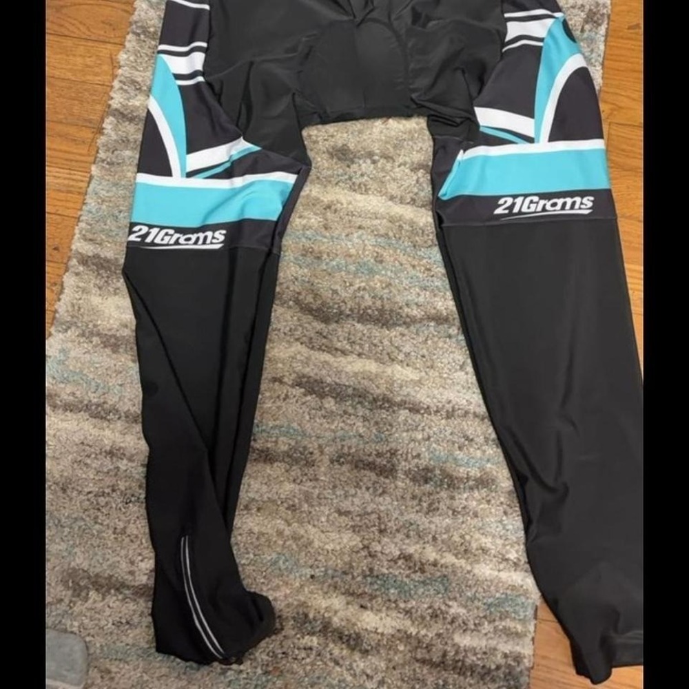 21Grams Mens Cycling Tights Padded Lycra Bike Pants Black Teal White Size Large